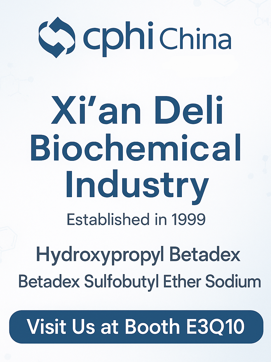 CPHI China 2025 előnézet: A hidroxi -propil -betadex és a szulfobutil -éter -nátrium -oldatok középpontjában állnak a Xi'an Deli Booth E3Q10 -ben